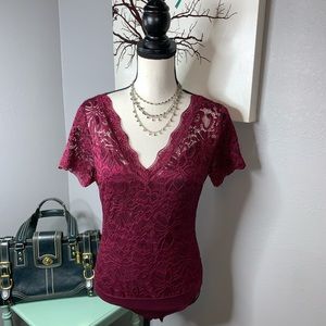 Red Wine L Lace Ambiance NWOT Bodysuit One Piece
